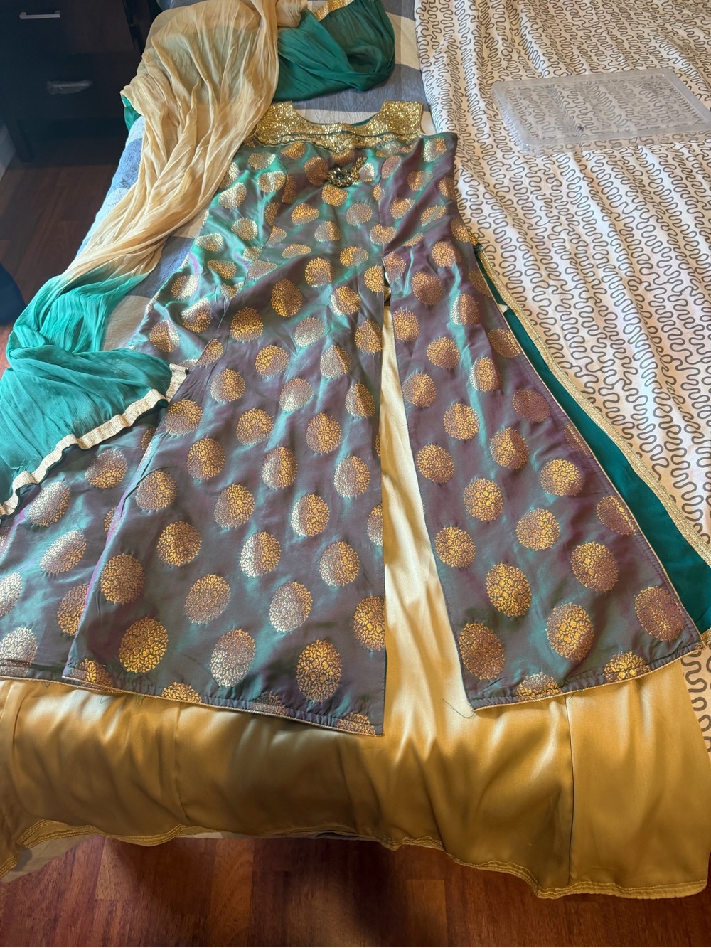 Brocade lehnga with Silky Gold Satin Skirt